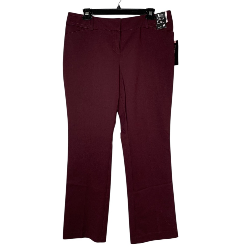 7th Avenue NWT Pants Belt Loops Front Pockets Straight Leg Burgundy Sz 12Petite
